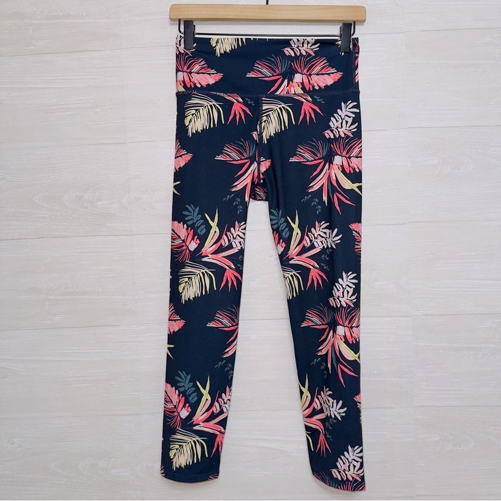 Joy Lab Women's Size Small Blue Pink Leaf Print High Rise Crop Athletic Leggings - Picture 2 of 6